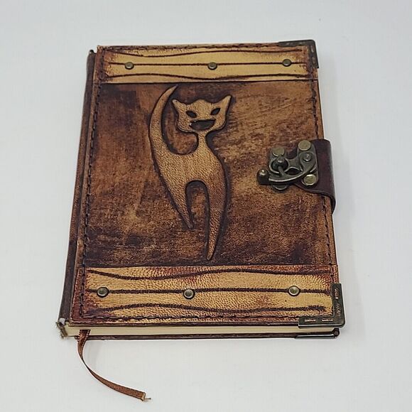 Cat Themed Leather Bound Journal Handcrafted by “ A Little Present” London, UK